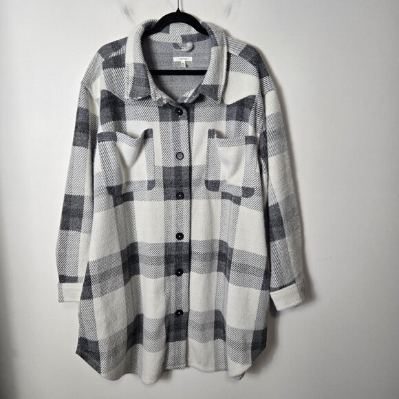 Maurices Size 2X Plaid Fleece Gray Button-Up Shirt Jacket Shacket - Picture 1 of 9